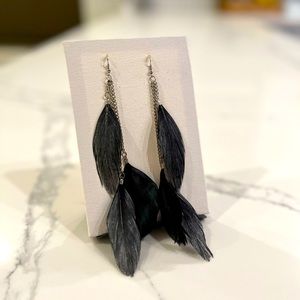 Black feathered dangling earrings